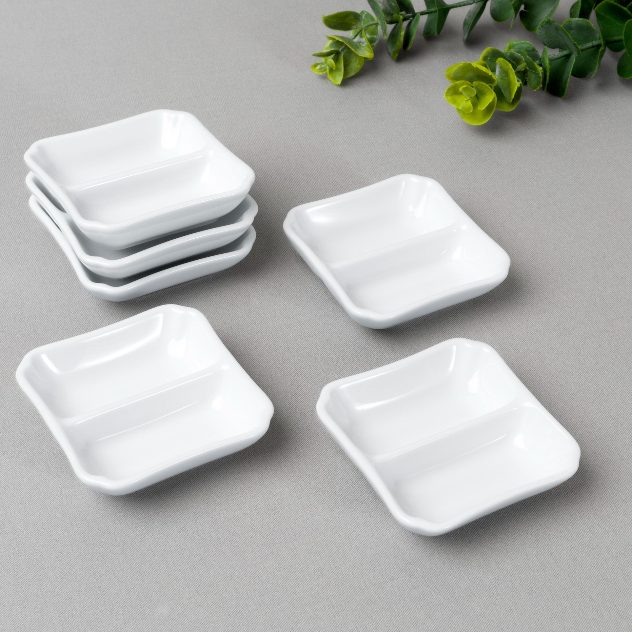 Bộ 06 đĩa vuông 7,9cm chia ngăn đựng nước chấm, gia vị sứ trắng | Noritake Art Stage 4257L - S91850