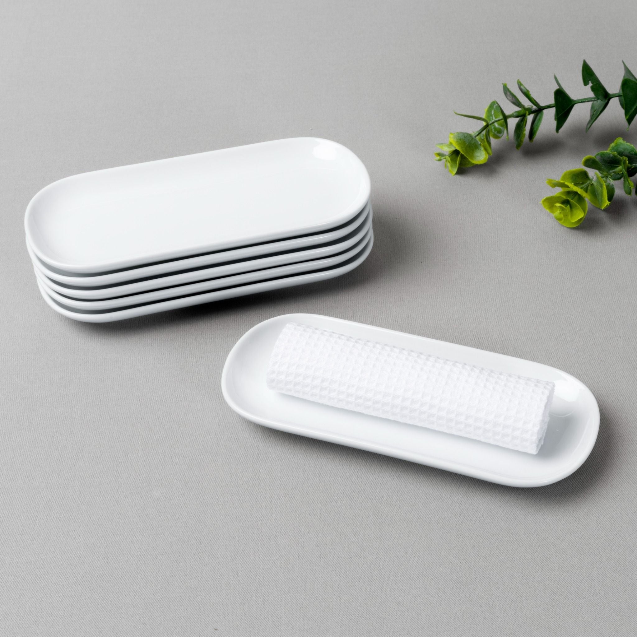 Bộ 06 khay chữ nhật bo góc dài 17,7cm đựng khăn ướt sứ trắng | Noritake Art Stage 4257L - S91877