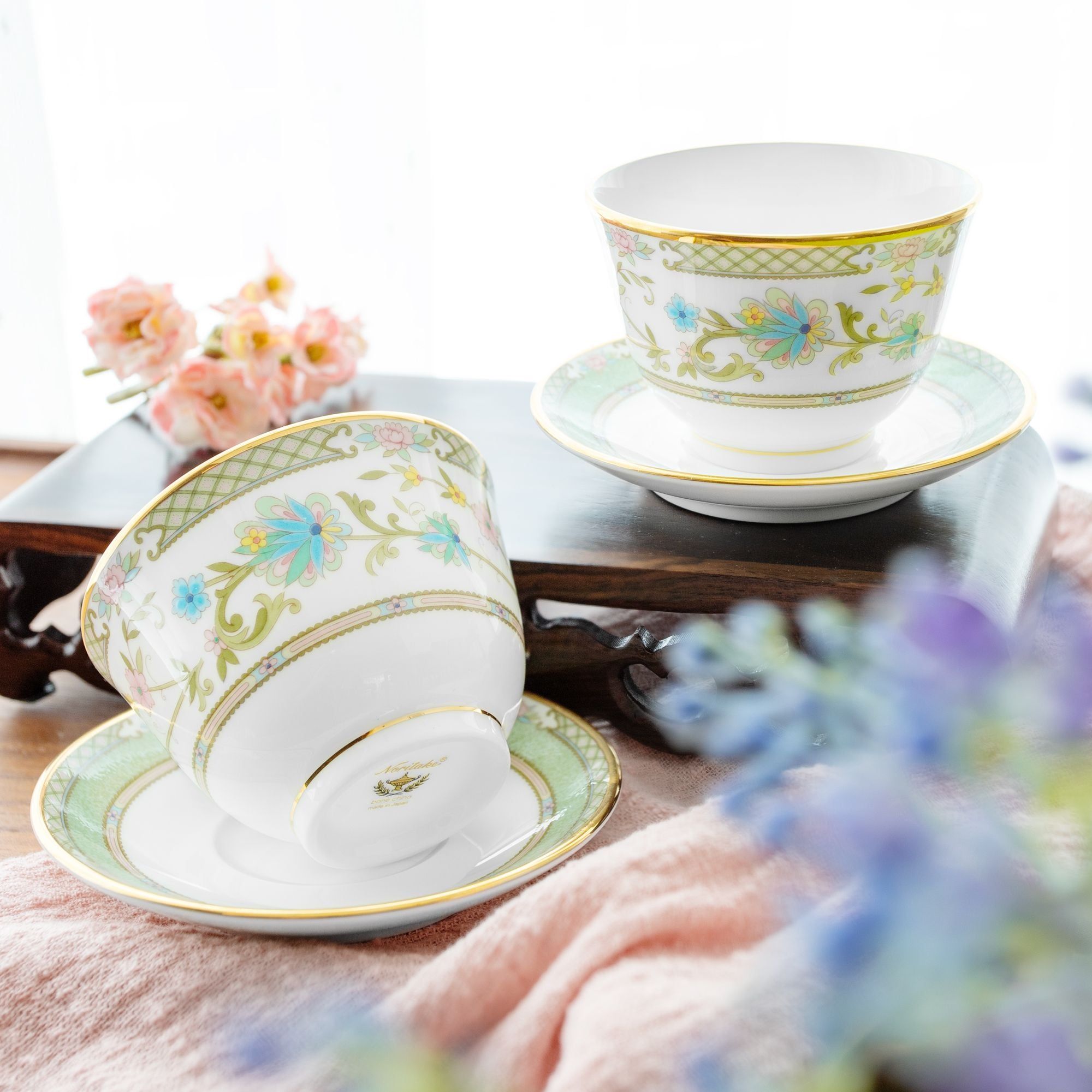 Chén trà (tách trà) châu Á (không quai cầm) 140ml kèm đĩa lót sứ xương Nhật Bản | Noritake Yoshino 9983J - Y501549