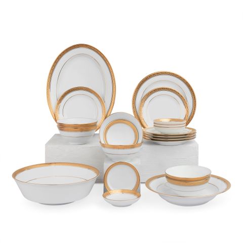  Bộ bát đĩa ăn châu Á cơ bản 22 món (cho 6 người) sứ trắng | Noritake Crestwood Gold 4167L - D022AB 