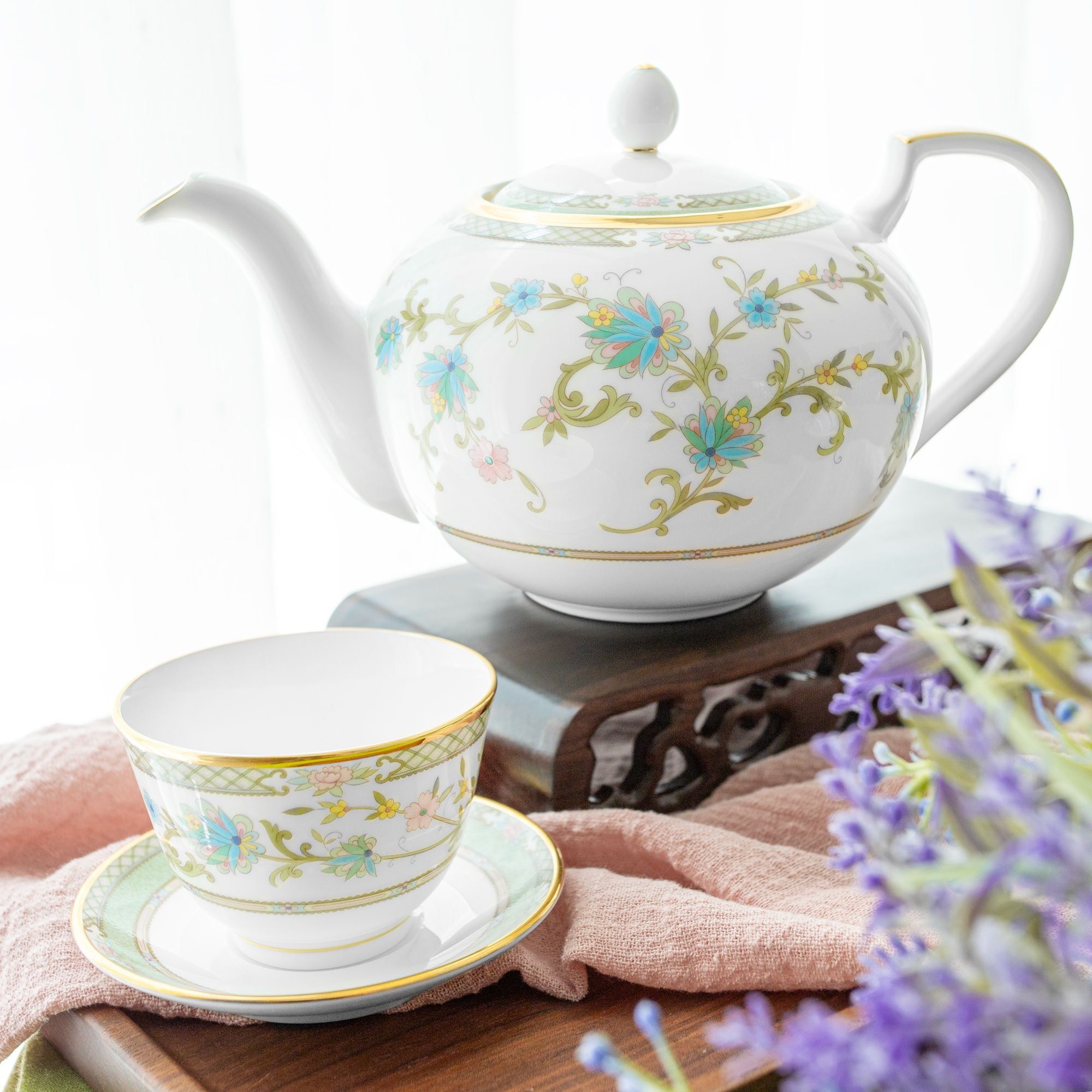 Chén trà (tách trà) châu Á (không quai cầm) 140ml kèm đĩa lót sứ xương Nhật Bản | Noritake Yoshino 9983J - Y501549