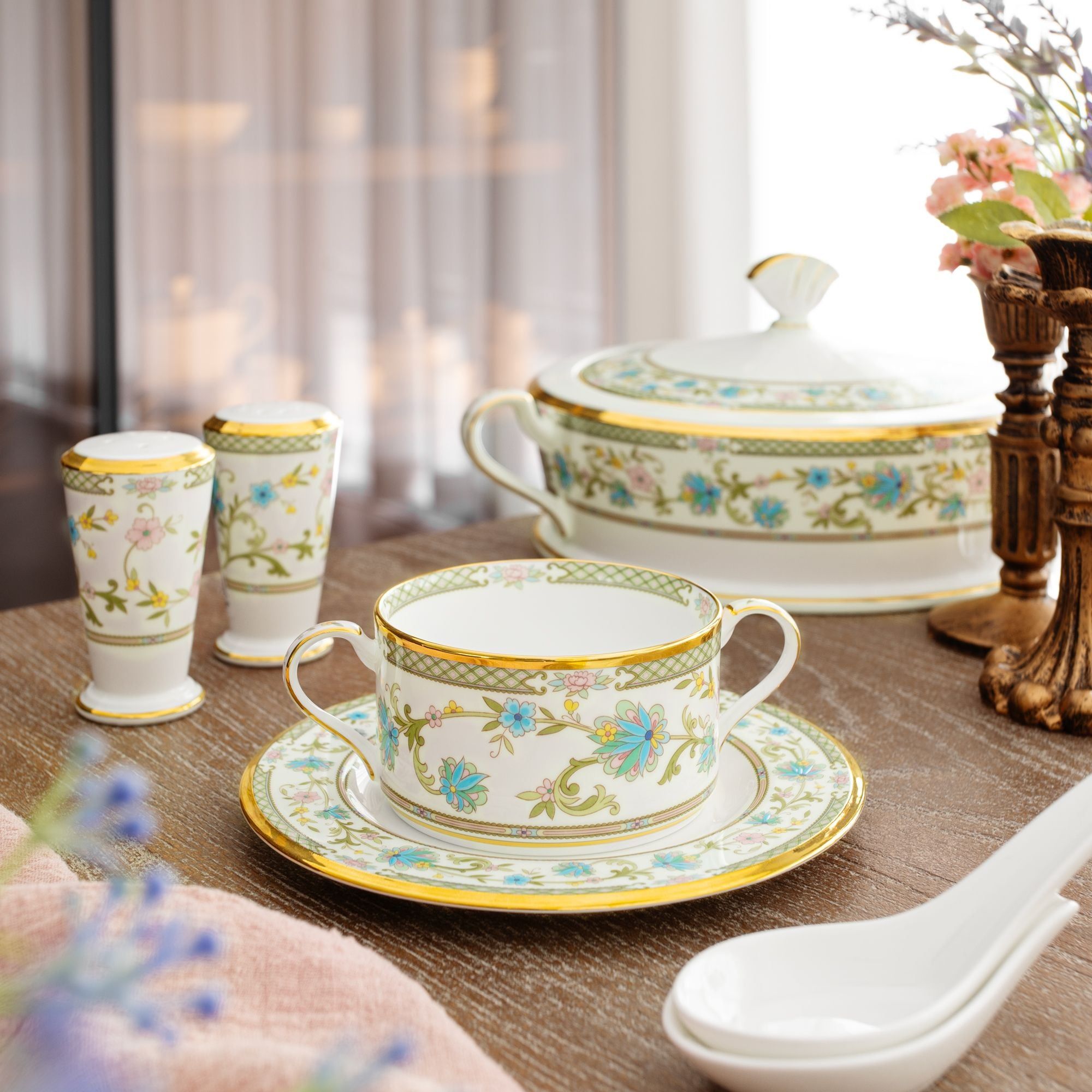 Bát (chén) 295ml ăn súp kem (creamsoup) có quai cầm sứ xương Nhật Bản | Noritake Yoshino 9983J - 59572C