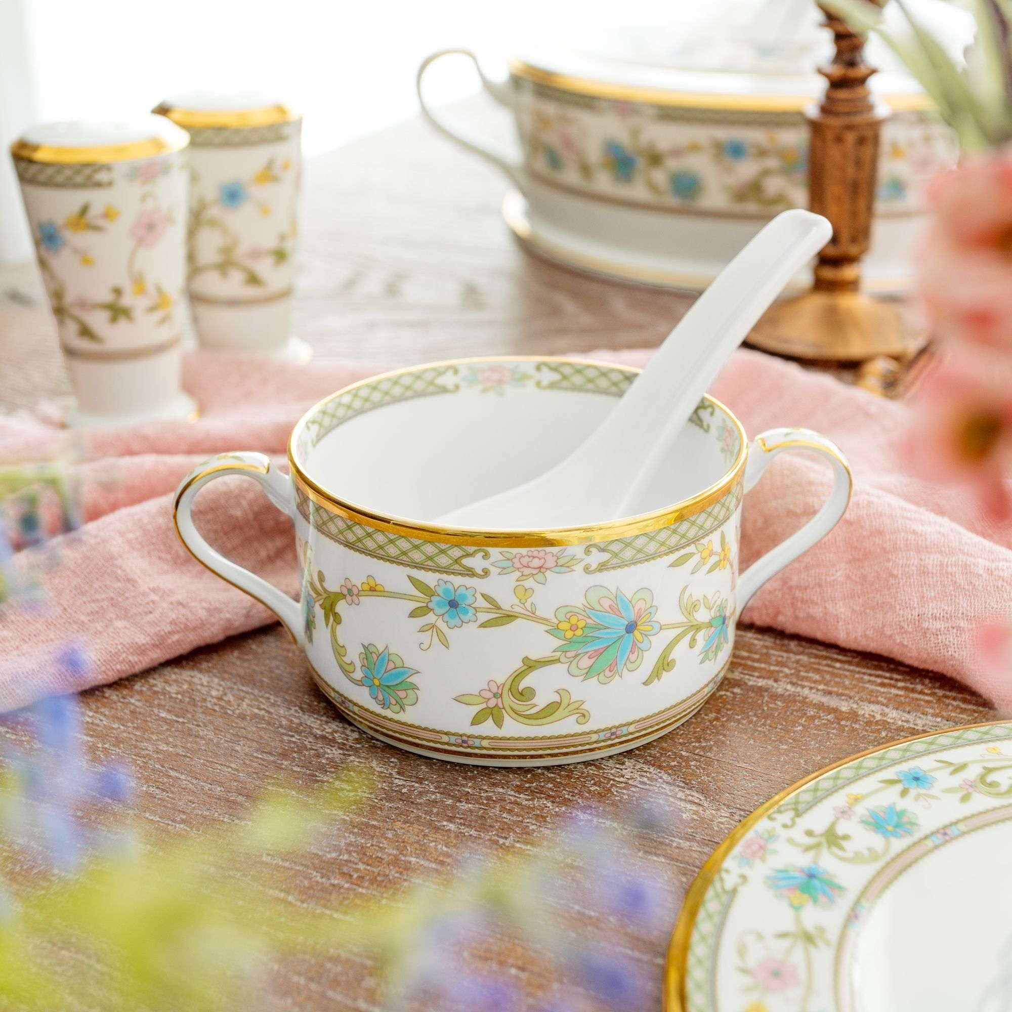 Bát (chén) 295ml ăn súp kem (creamsoup) có quai cầm sứ xương Nhật Bản | Noritake Yoshino 9983J - 59572C