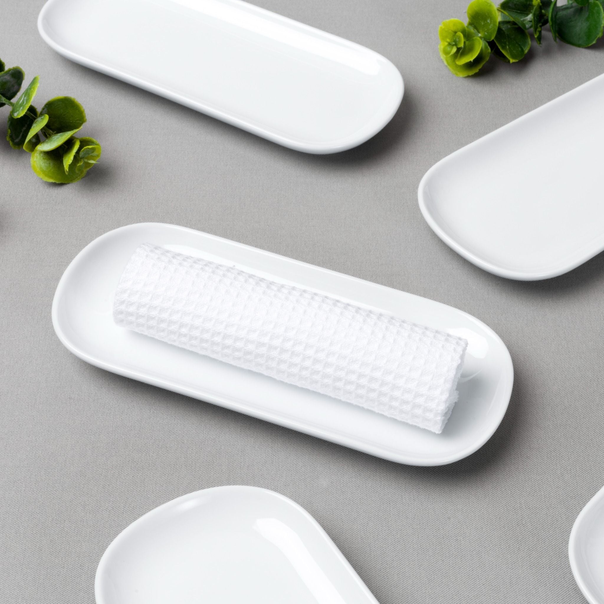 Bộ 06 khay chữ nhật bo góc dài 17,7cm đựng khăn ướt sứ trắng | Noritake Art Stage 4257L - S91877