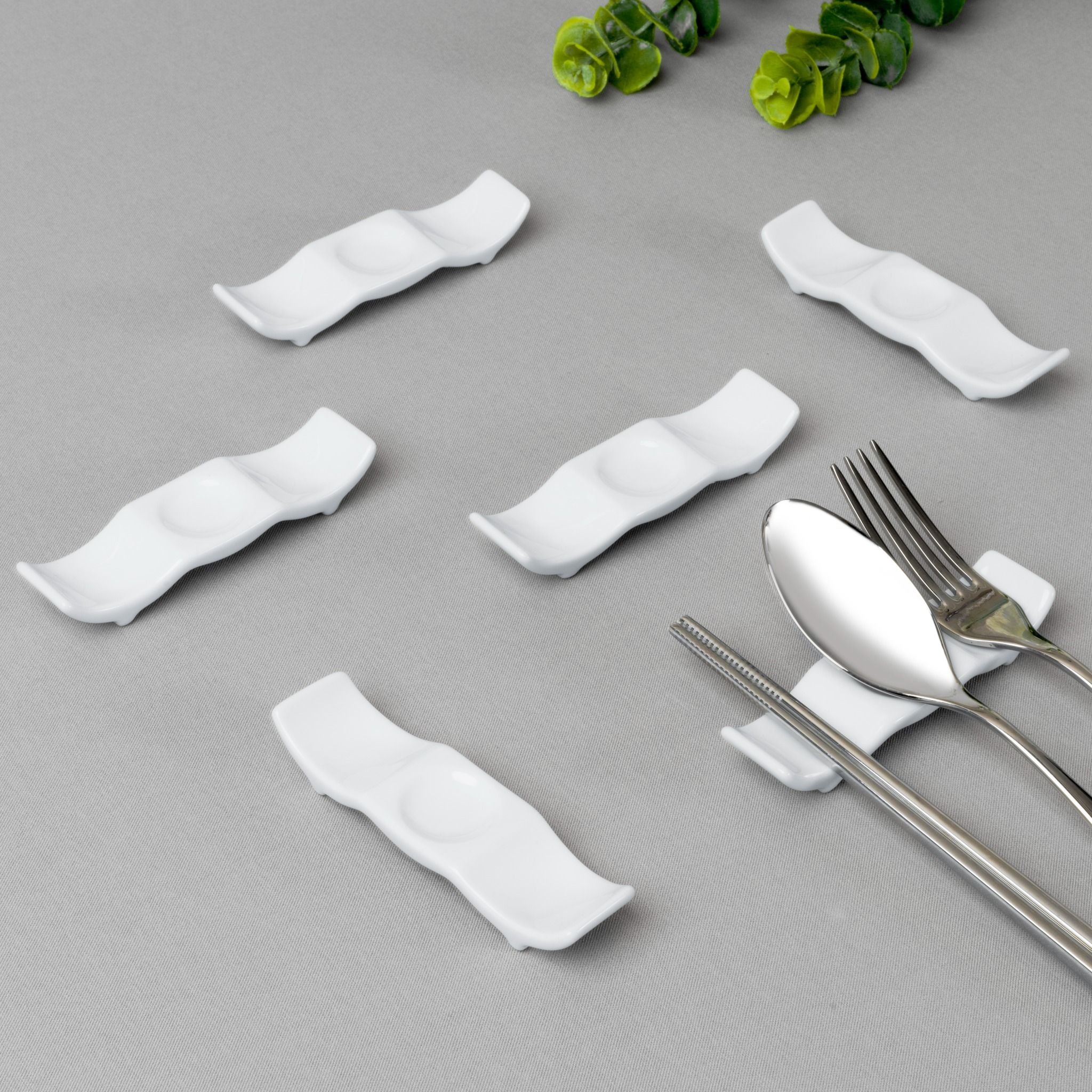 Bộ 06 gác đũa và thìa (gác muỗng đũa) dài 10,8cm sứ trắng | Noritake Art Stage 4257L - S91831