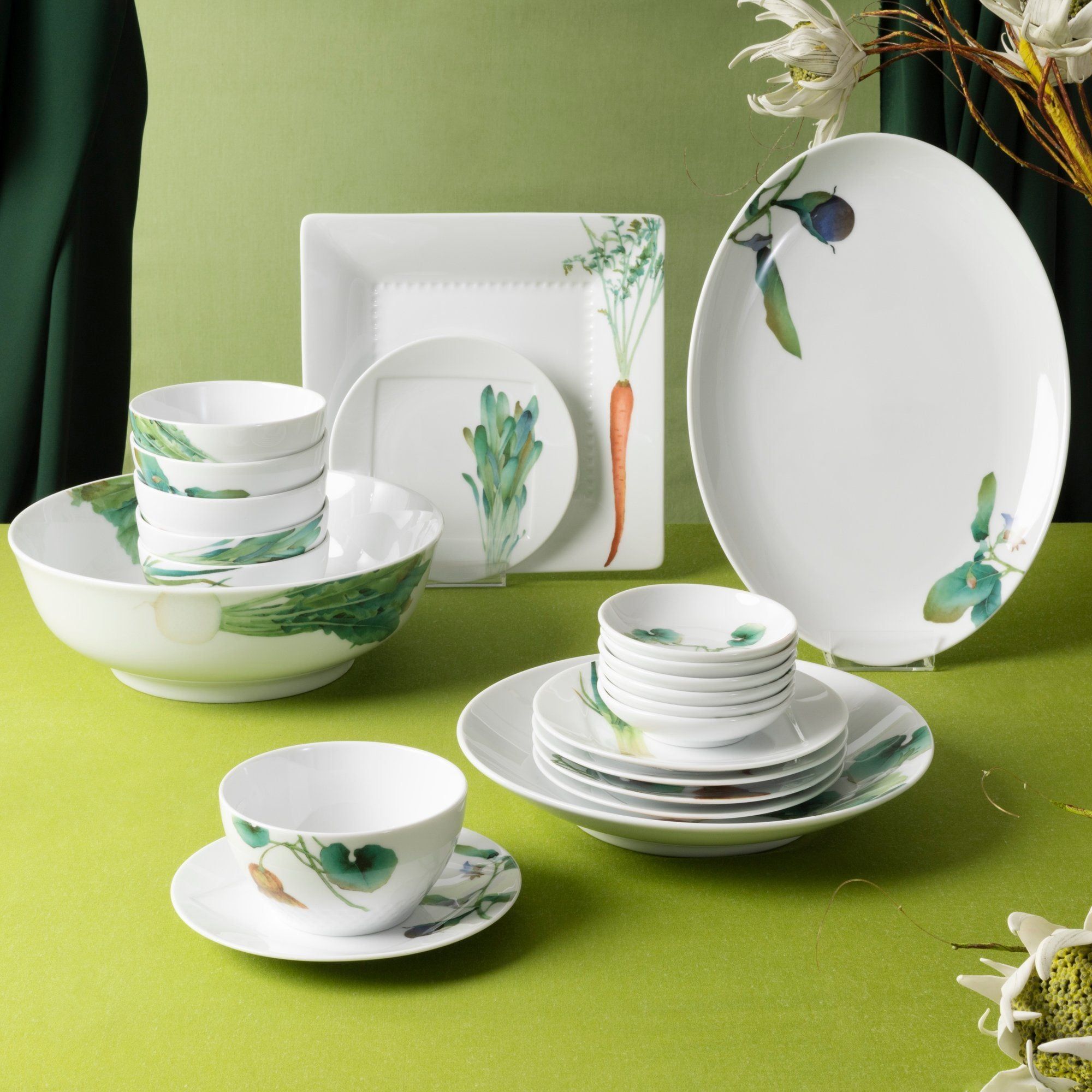 Bộ bát đĩa ăn châu Á cơ bản 22 món (cho 6 người) sứ trắng | Noritake Kyoka Shunsai 1620-17L - D022AC