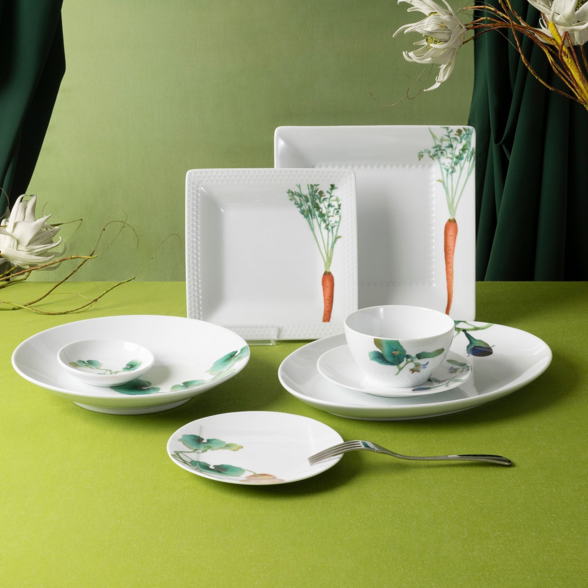 Bộ bát đĩa ăn châu Á cơ bản 22 món (cho 6 người) sứ trắng | Noritake Kyoka Shunsai 1620-17L - D022AC