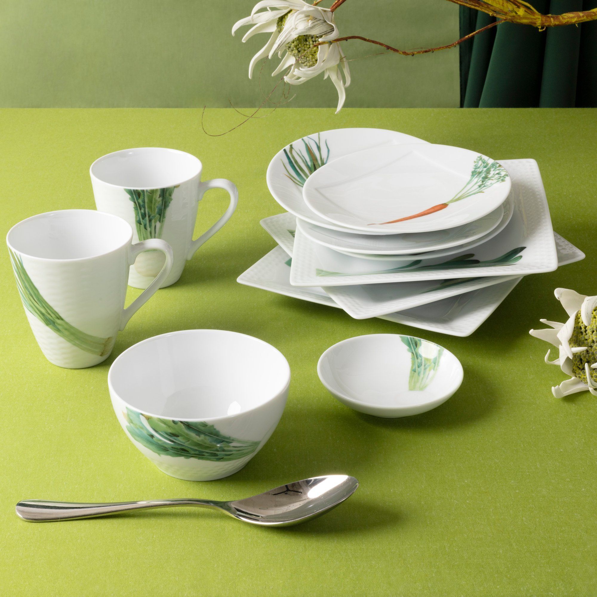 Bộ bát đĩa ăn châu Á cơ bản 22 món (cho 6 người) sứ trắng | Noritake Kyoka Shunsai 1620-17L - D022AC