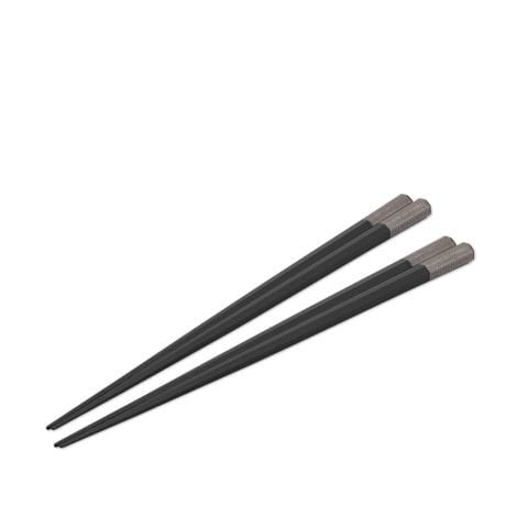 Bộ 02 đôi đũa gỗ Nhật Octagon sơn mài đen chỉ vàng kèm hộp | Hyozaemon Chopstick 1115 - AK-027HG2