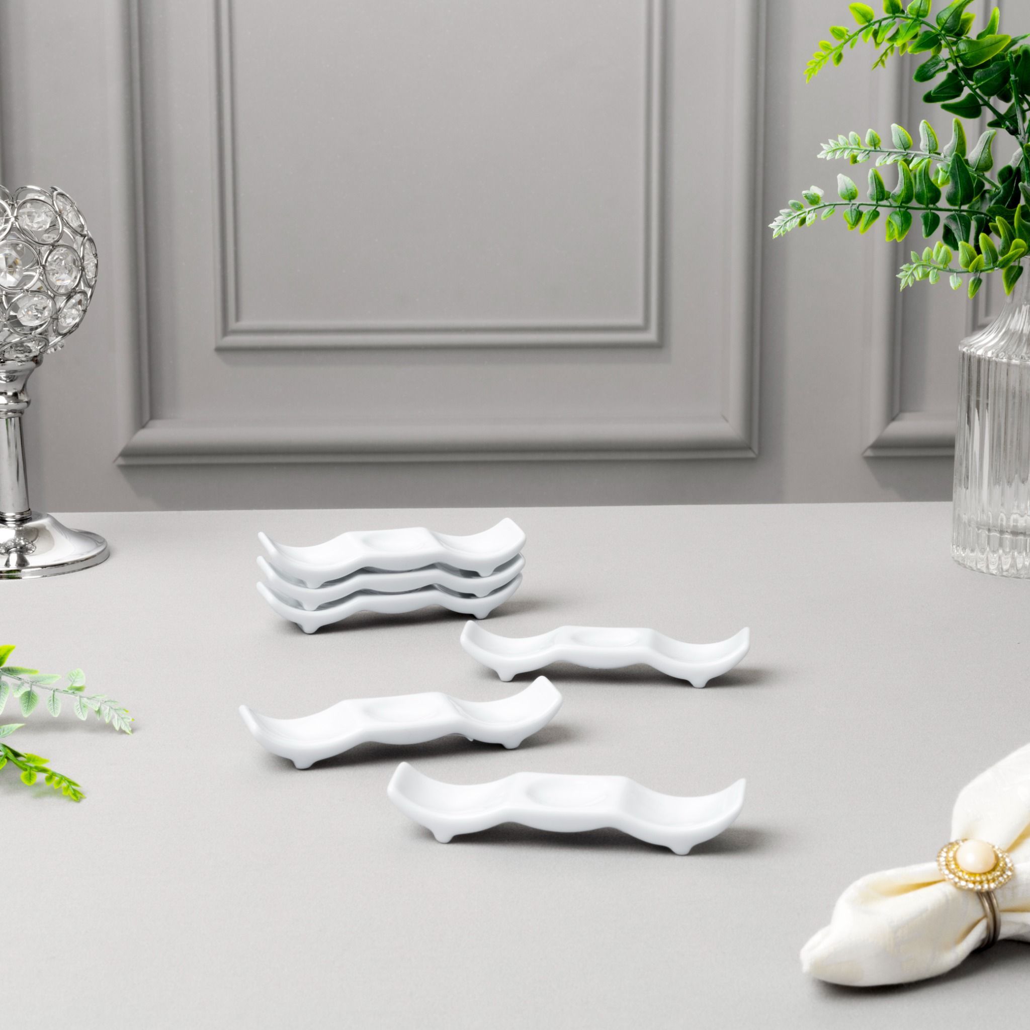 Bộ 06 gác đũa và thìa (gác muỗng đũa) dài 10,8cm sứ trắng | Noritake Art Stage 4257L - S91831