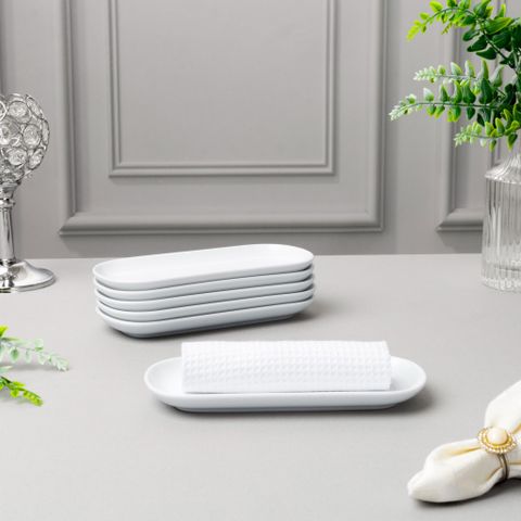  Bộ 06 khay chữ nhật bo góc dài 17,7cm đựng khăn ướt sứ trắng | Noritake Art Stage 4257L - S91877 