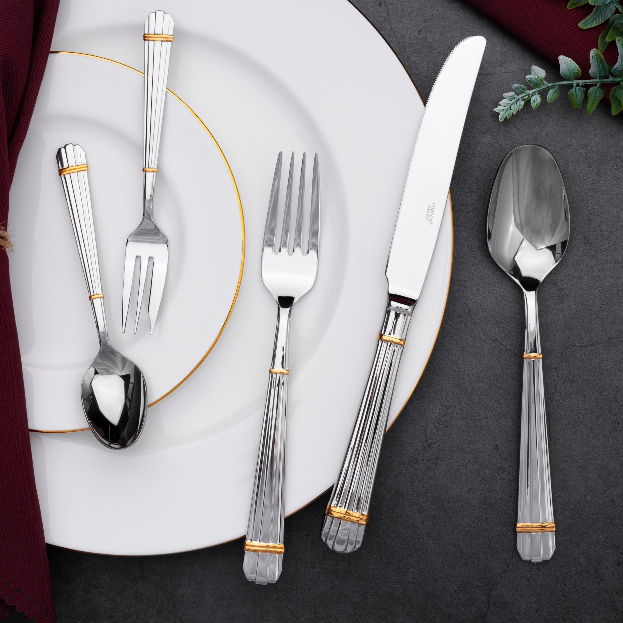 Bộ dao muỗng nĩa (dao thìa dĩa) 25 món mạ vàng cho 5 người | Yamaco Stanford G/A SFS - 25