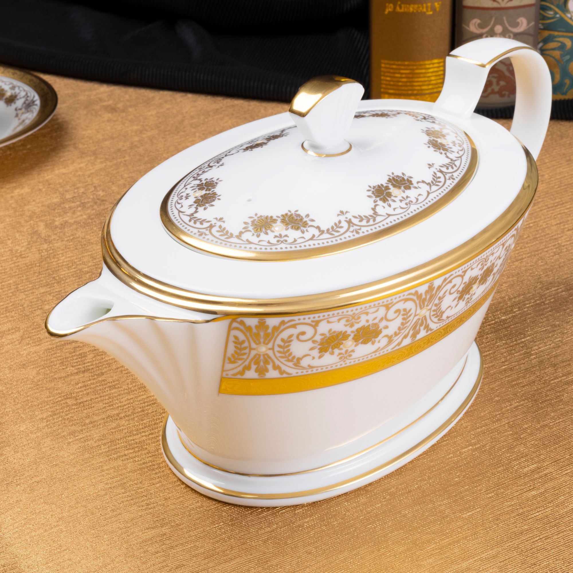 Bộ ấm chén uống trà (ấm 1.440ml, chén 220ml) 15 món sứ xương Nhật Bản | Noritake Georgian Palace 4858J - T017L