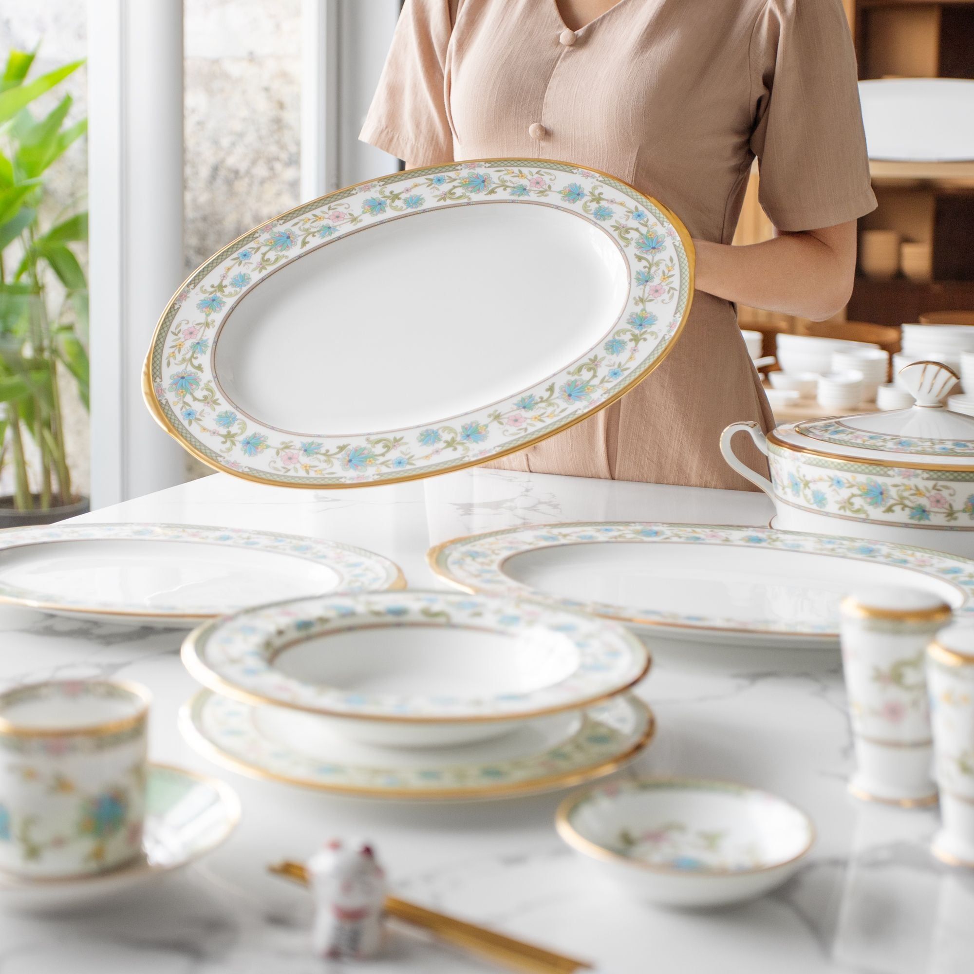 Đĩa Oval cỡ lớn (LG) dài 42,5cm sứ xương Nhật Bản | Noritake Yoshino 9983J - 59543