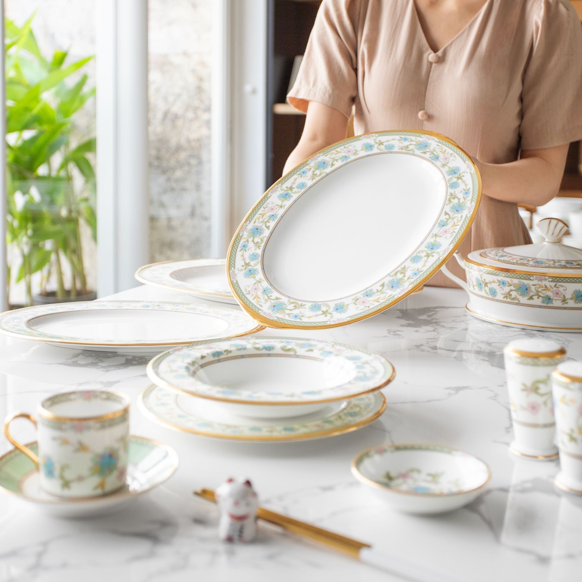 Đĩa Oval cỡ vừa (MD) dài 37,2cm sứ xương Nhật Bản | Noritake Yoshino 9983J - 59544