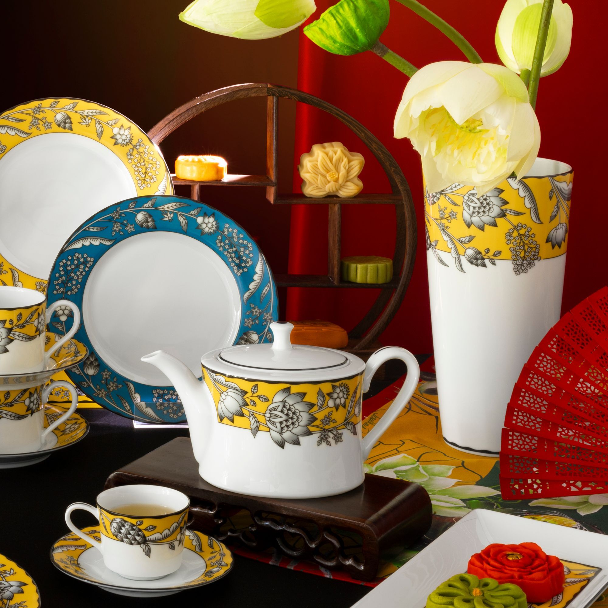 Chén trà (tách trà) nhỏ dung tích 100ml (màu vàng) kèm đĩa lót sứ trắng | Noritake Chelsea Estate 1779L - Q002GE