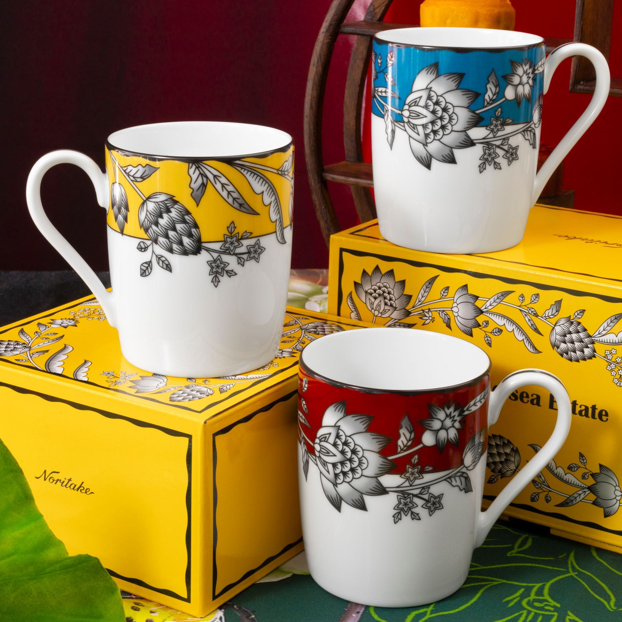 Cốc (ly) uống nước, cà phê 310ml (xanh dương) sứ trắng | Noritake Chelsea Estate 1779-2L - Q001GD