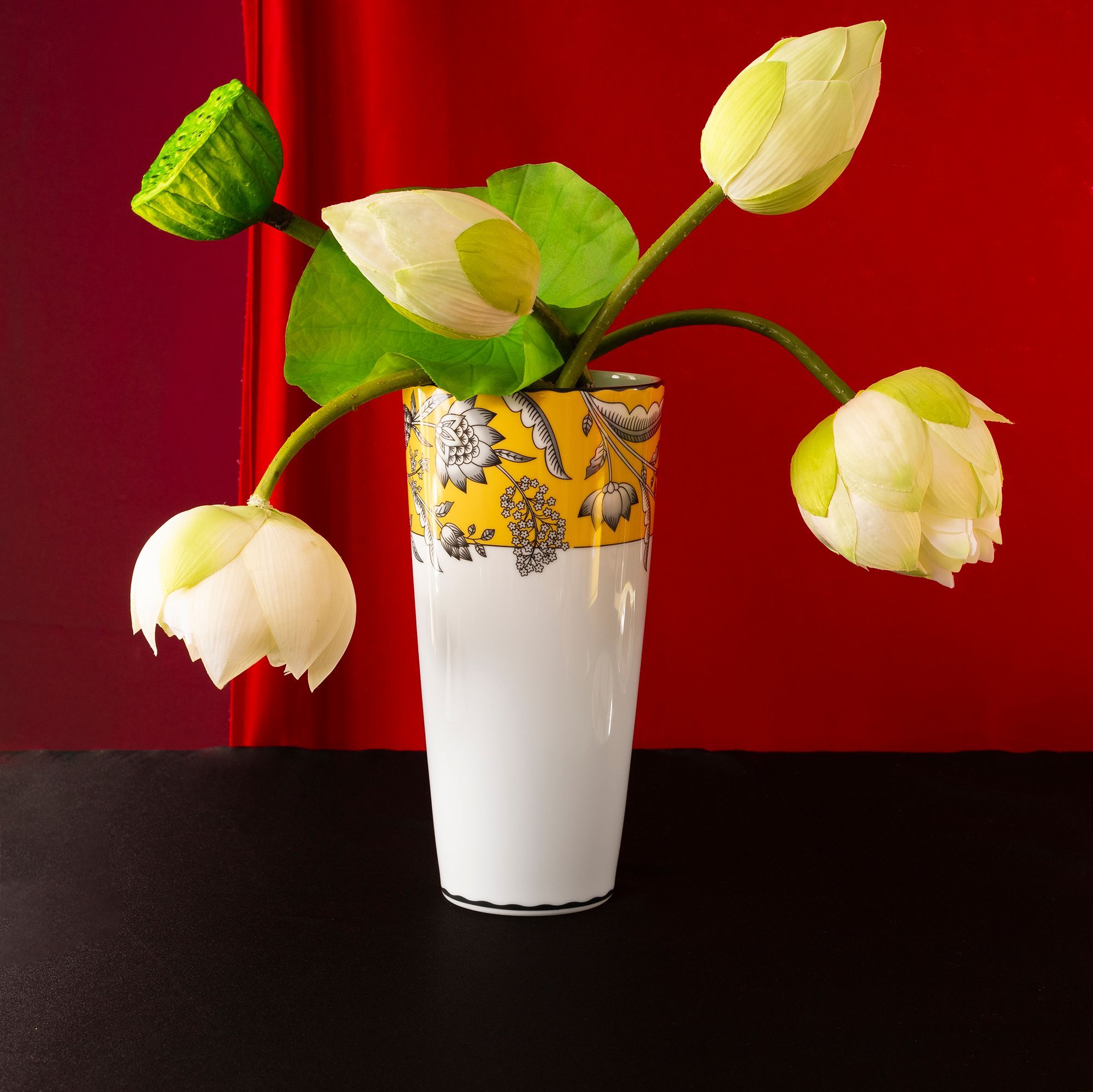 Bình hoa (lọ hoa) trang trí cao 25cm (màu vàng) sứ trắng | Noritake Chelsea Estate 1779L - T91157