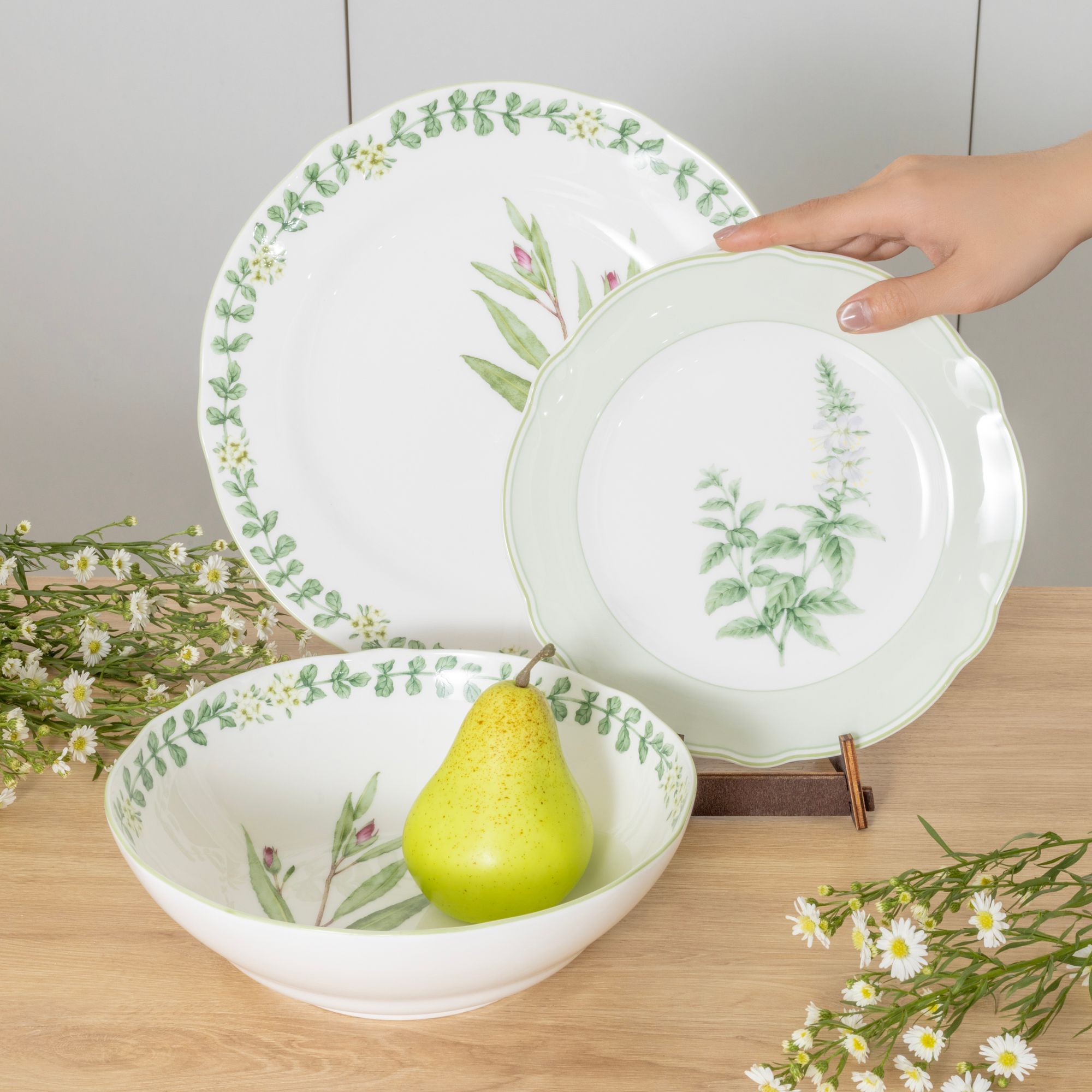Bộ bát đĩa ăn châu Á đầy đủ 38 món (cho 6 người) sứ xương | Noritake English Herbs 4942L - D038AN
