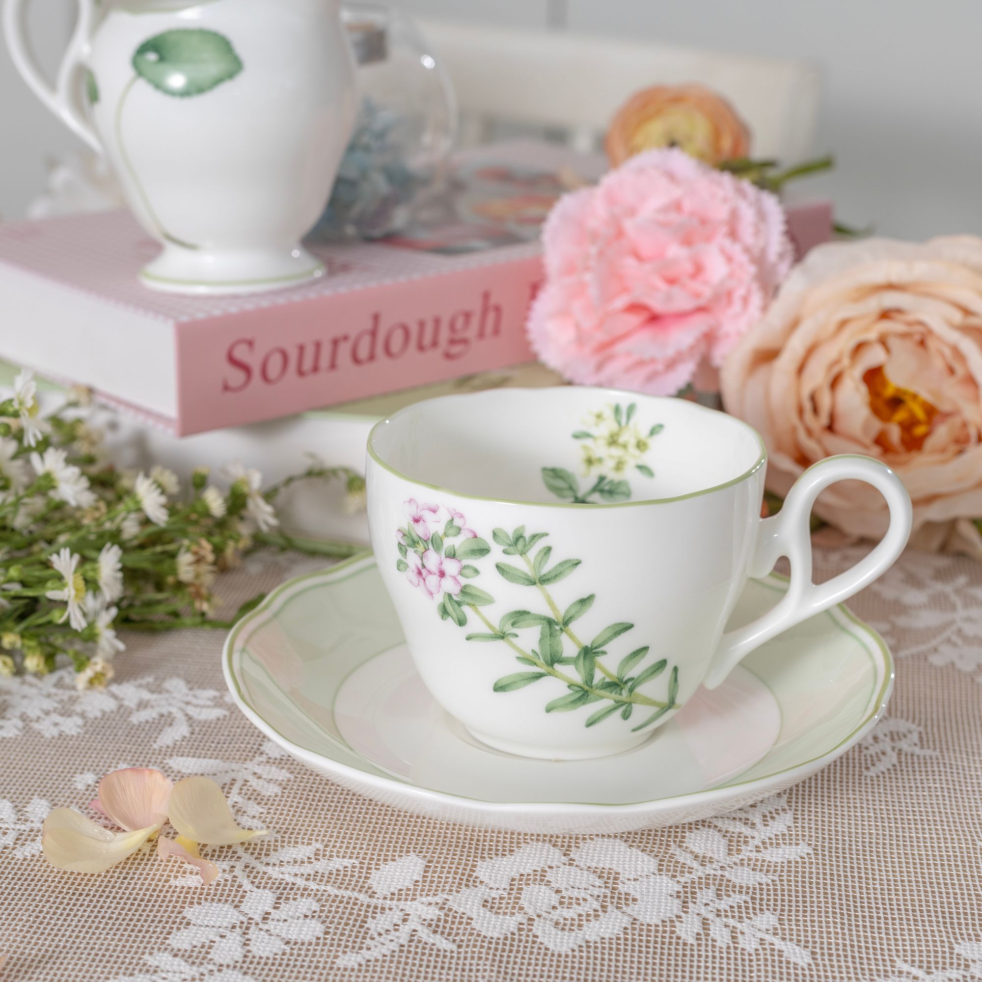 Bộ ấm chén uống trà (ấm 1.030ml, chén 250ml) 15 món sứ xương | Noritake English Herbs 4942L - T017A