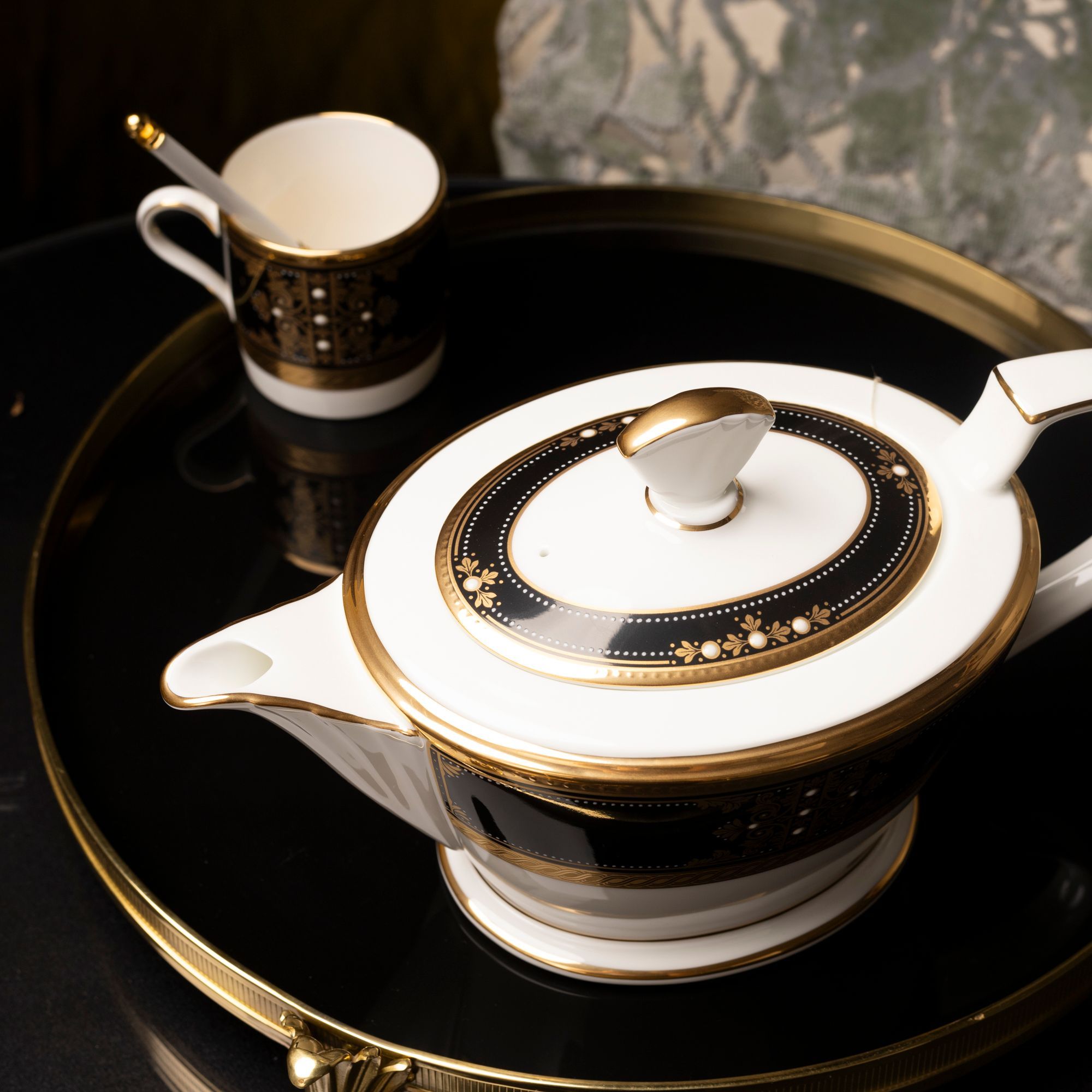 Bộ ấm chén trà nhỏ (ấm 880ml, chén 125ml) 13 món sứ xương Nhật Bản | Noritake Evening Majesty 4818J - T014S