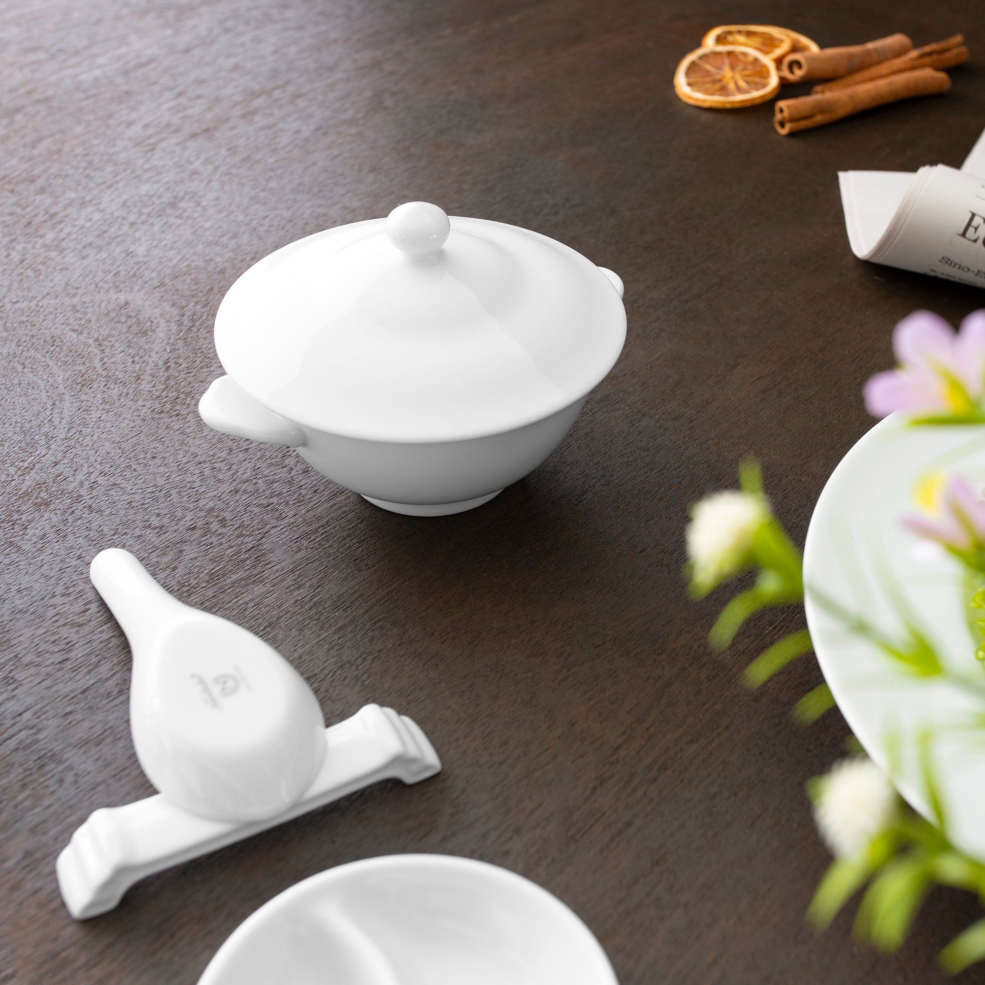 Nắp đậy bát (chén) ăn súp, yến 260ml có quai cầm sứ trắng | Noritake Art Stage 4257L - 91869C