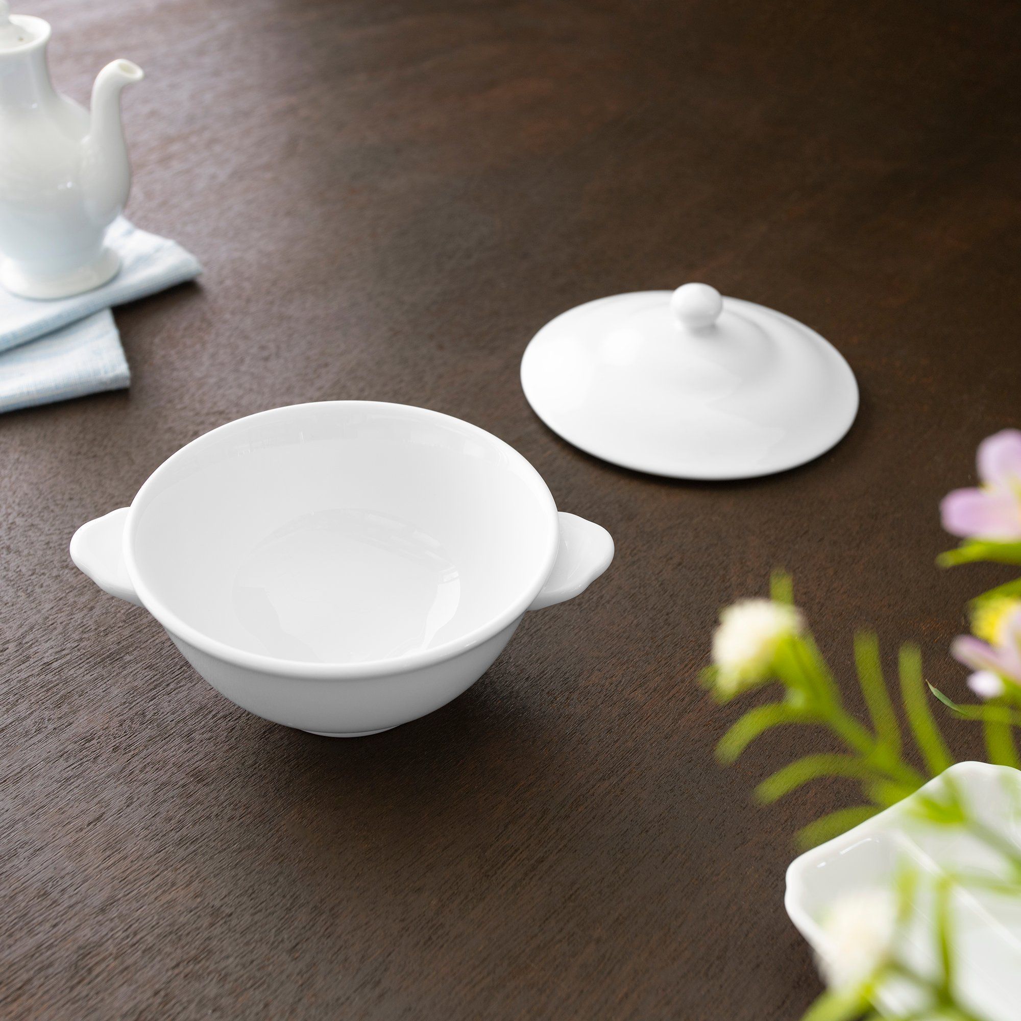 Nắp đậy bát (chén) ăn súp, yến 260ml có quai cầm sứ trắng | Noritake Art Stage 4257L - 91869C