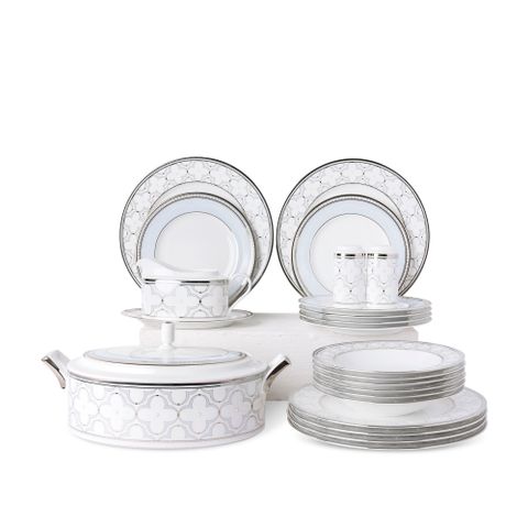  Bộ đĩa ăn kiểu Âu 22 món (cho 6 người) sứ xương | Noritake Trefolio Platinum 4957L - D024AP 
