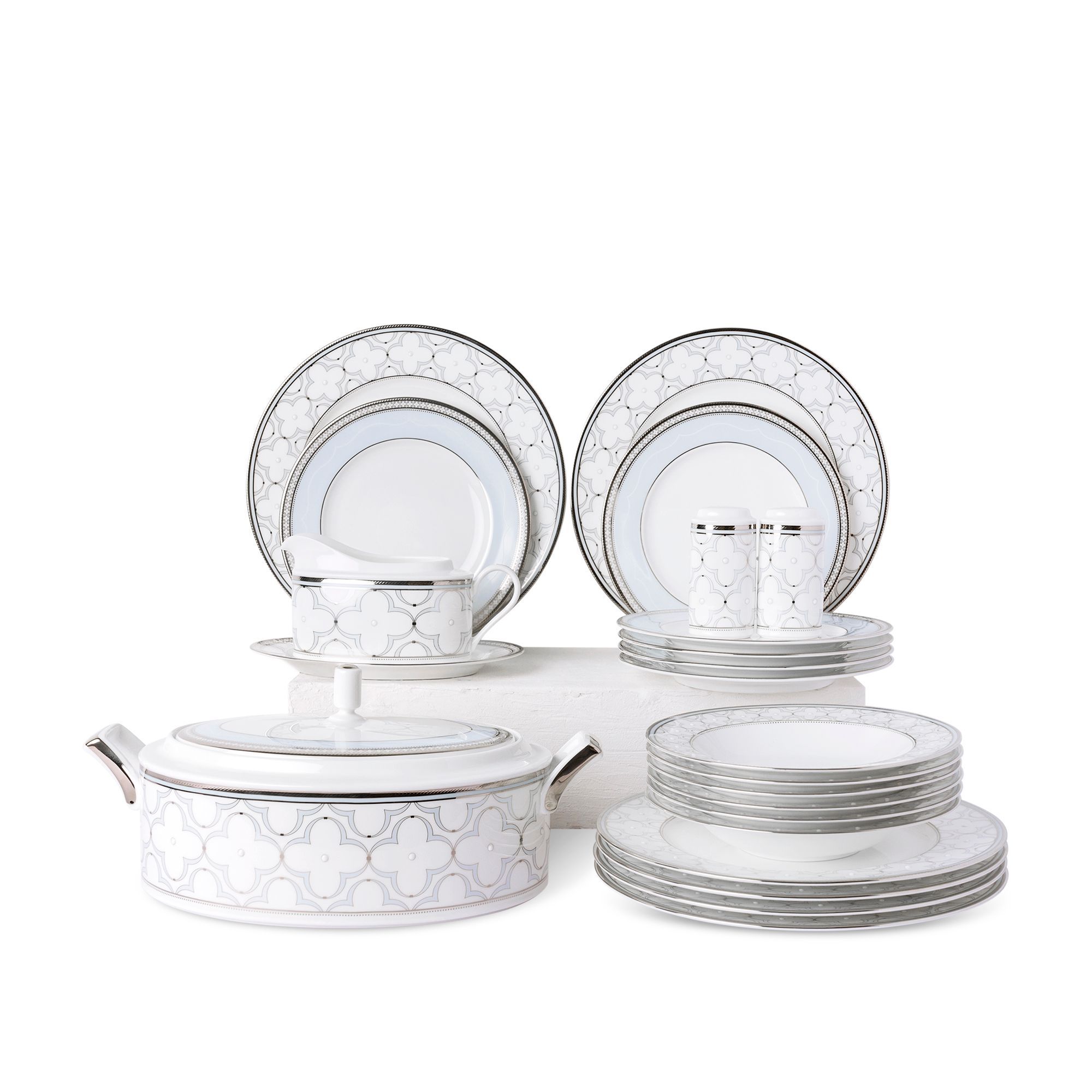 Bộ đĩa ăn kiểu Âu 22 món (cho 6 người) sứ xương | Noritake Trefolio Platinum 4957L - D024AP