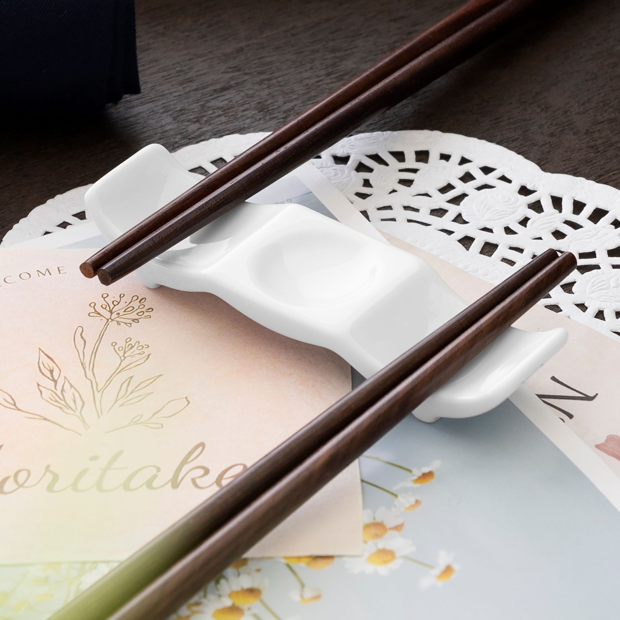 Dụng cụ gác đũa & thìa (gác đũa muỗng) dài 10,8cm sứ trắng | Noritake Art Stage 4257L - 91831