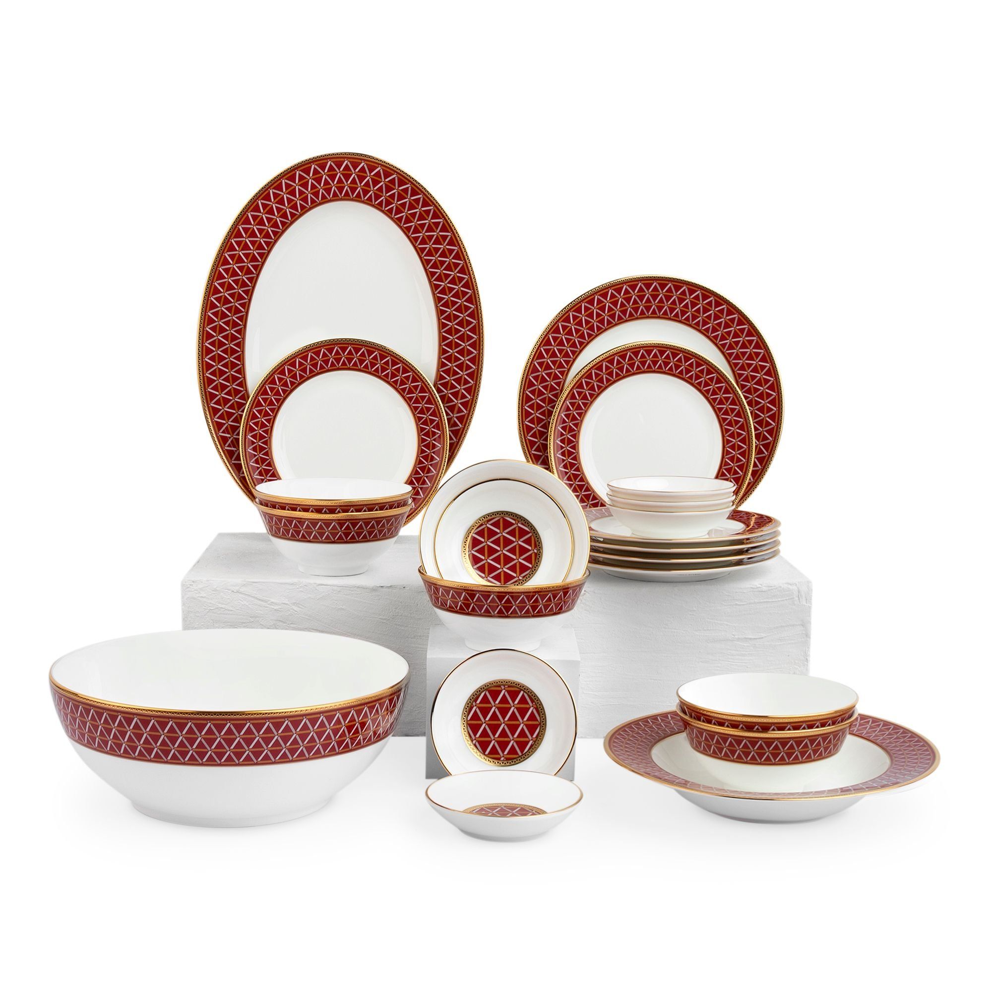 Bộ bát đĩa ăn châu Á cơ bản 22 món (cho 6 người) sứ xương | Noritake Crochet 4966L - D022AB