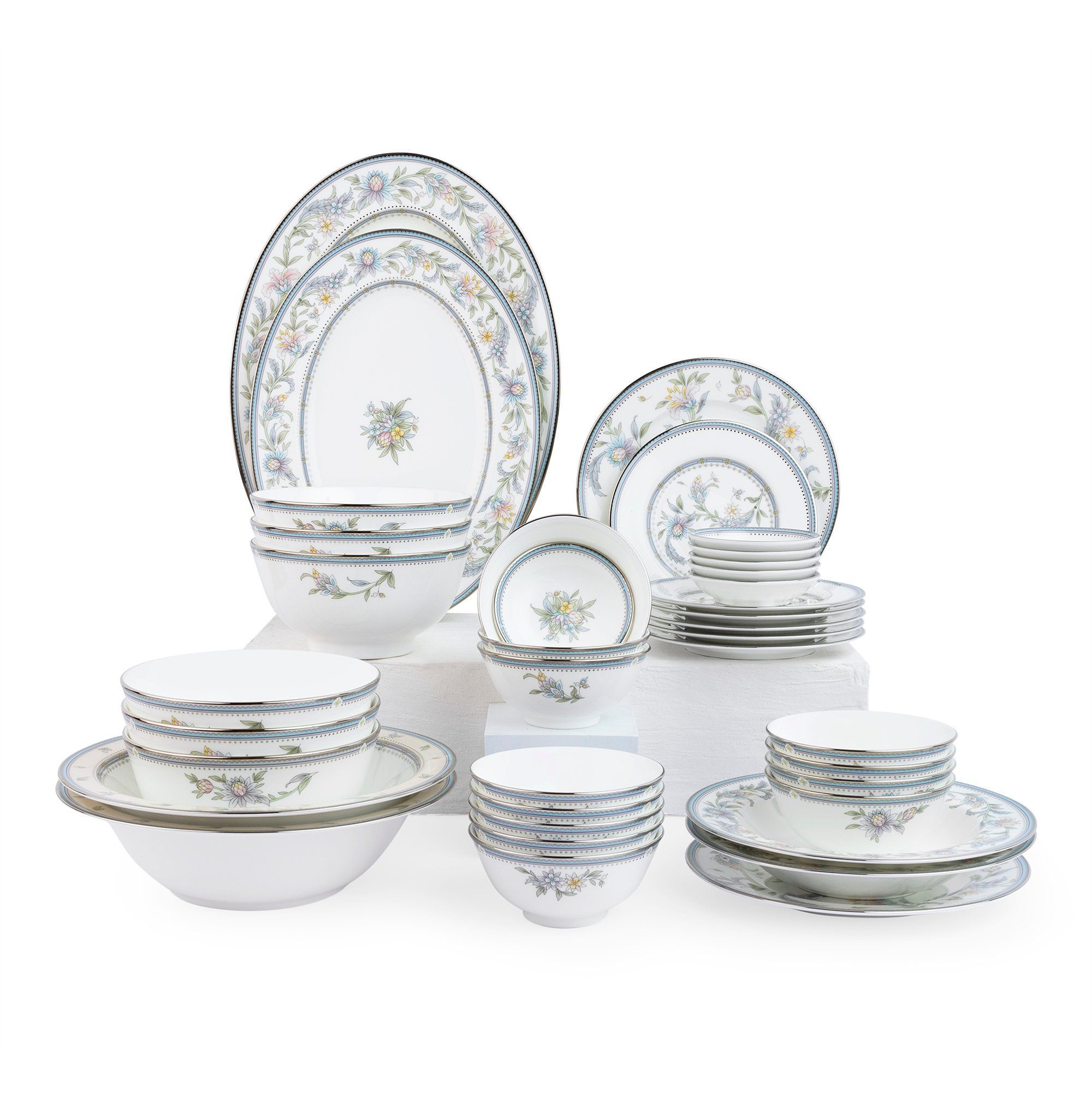 Bộ bát đĩa ăn châu Á đầy đủ 38 món (cho 6 người) sứ xương | Noritake Jardin Fleuri 4910L - D038AC