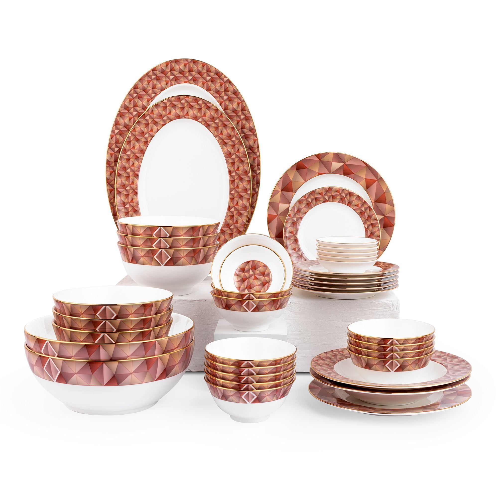 Bộ bát đĩa ăn châu Á đầy đủ 38 món (cho 6 người) sứ xương | Noritake Splendid Umber 4970L - D038AD