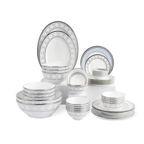  Bộ bát đĩa ăn châu Á đầy đủ 38 món (cho 6 người) sứ xương | Noritake Trefolio Platinum 4957L - D038AD 