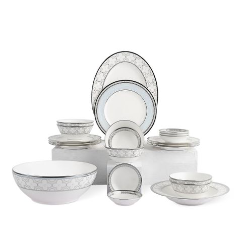 Bộ bát đĩa ăn châu Á cơ bản 22 món (cho 6 người) sứ xương | Noritake Trefolio Platinum 4957L - D022AB 