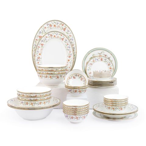  Bộ bát đĩa ăn châu Á đầy đủ 38 món (cho 6 người) sứ xương | Noritake Primrose 4909L - D038AC 