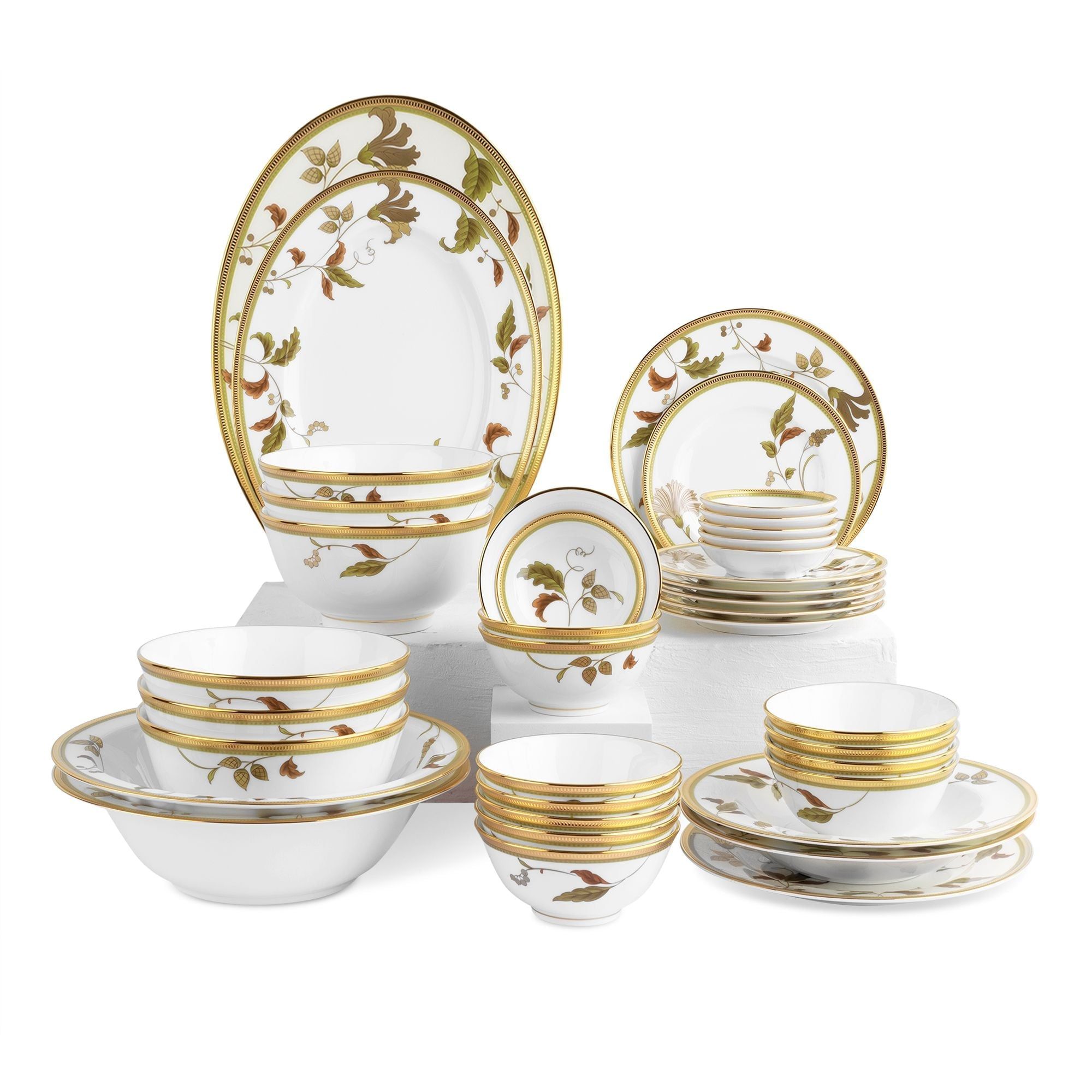 Bộ bát đĩa ăn châu Á đầy đủ 38 món (cho 6 người) sứ xương | Noritake Islay 4885L - D038AC