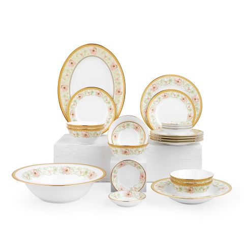  Bộ bát đĩa ăn châu Á cơ bản 22 món (cho 6 người) sứ xương | Noritake Blooming Splendor 4892L - D022AB 