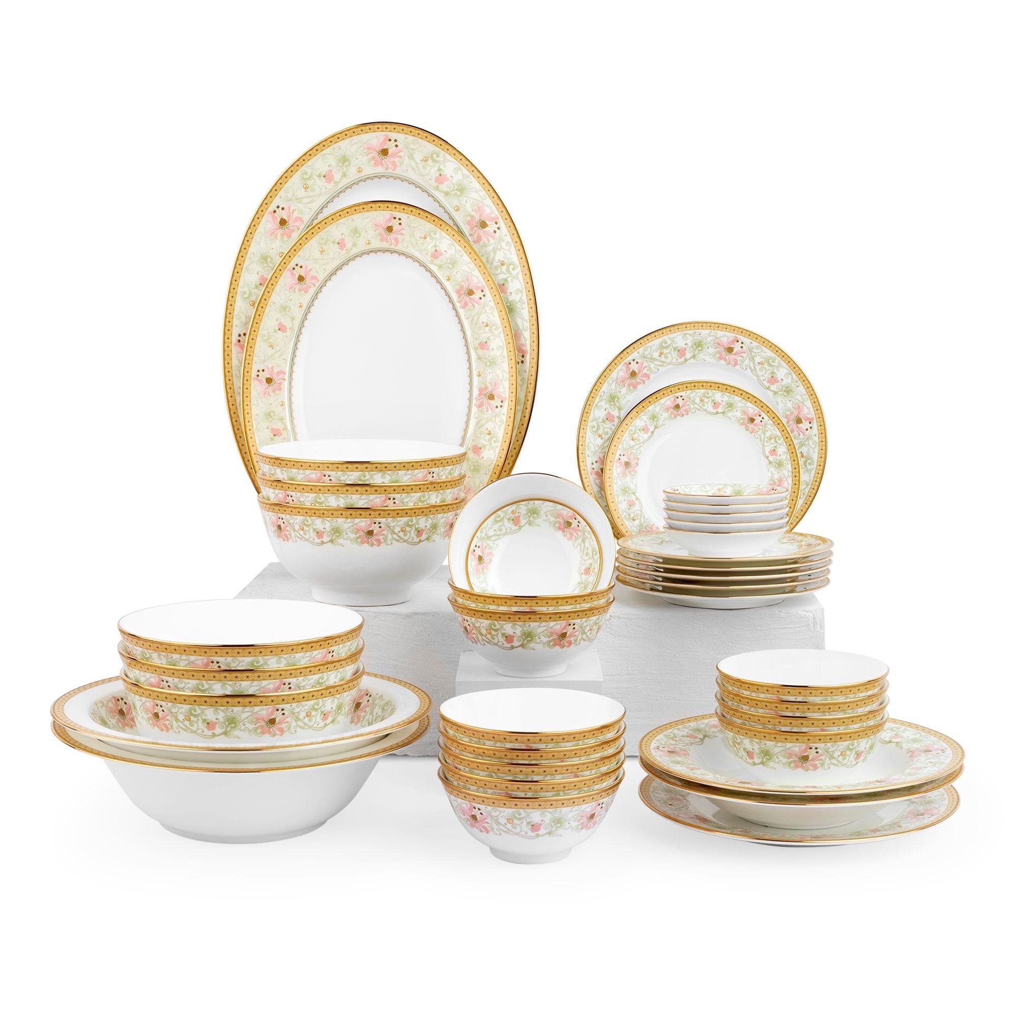 Bộ bát đĩa ăn châu Á đầy đủ 38 món (cho 6 người) sứ xương | Noritake Blooming Splendor 4892L - D038AC