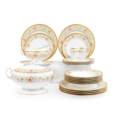  Bộ đĩa ăn kiểu Âu 22 món (cho 6 người) sứ xương | Noritake Blooming Splendor 4892L - D024AN 