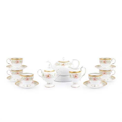  Bộ ấm chén uống trà (ấm 1.150ml, chén 250ml) 15 món sứ xương | Noritake Blooming Splendor 4892L - T017R 
