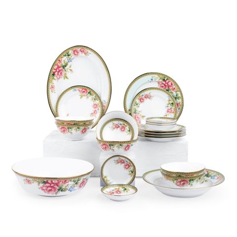  Bộ bát đĩa ăn châu Á cơ bản 22 món (cho 6 người) sứ trắng | Noritake Rosa Basket 1736L - D022AB 
