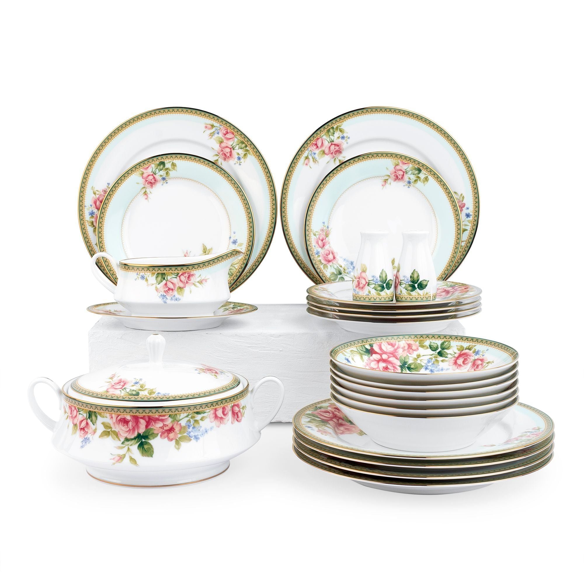 Bộ đĩa ăn kiểu Âu 22 món (cho 6 người) sứ trắng | Noritake Rosa Basket 1736L - D024AL