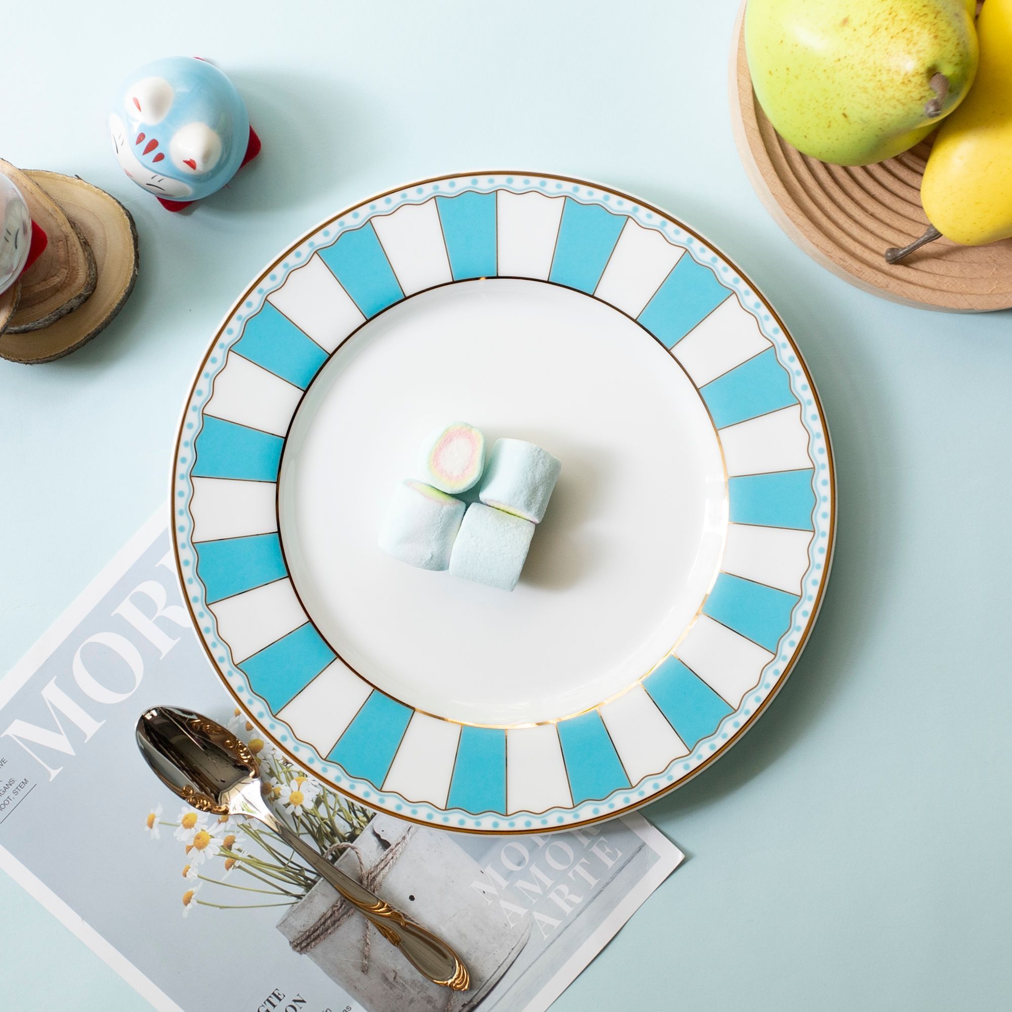 Bộ 02 đĩa tròn cỡ vừa 21cm (xanh dương pastel) sứ trắng | Noritake CRNIVL Light Blue M-253L - Q002M