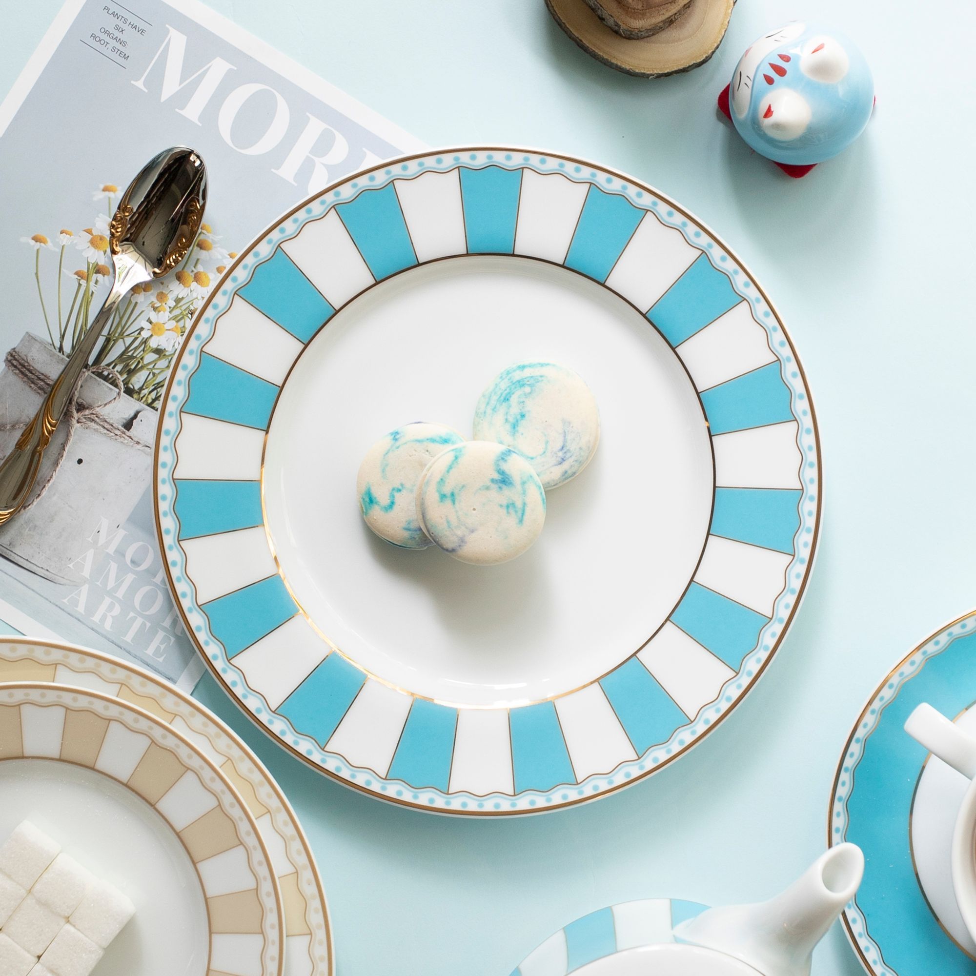 Bộ 02 đĩa tròn cỡ vừa 21cm (xanh dương pastel) sứ trắng | Noritake CRNIVL Light Blue M-253L - Q002M