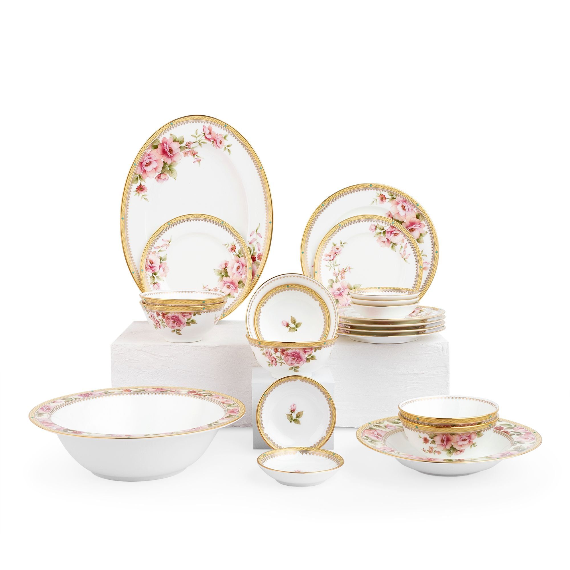 Bộ bát đĩa ăn châu Á cơ bản 22 món (cho 6 người) sứ xương | Noritake Hertford 4861L - D022AB