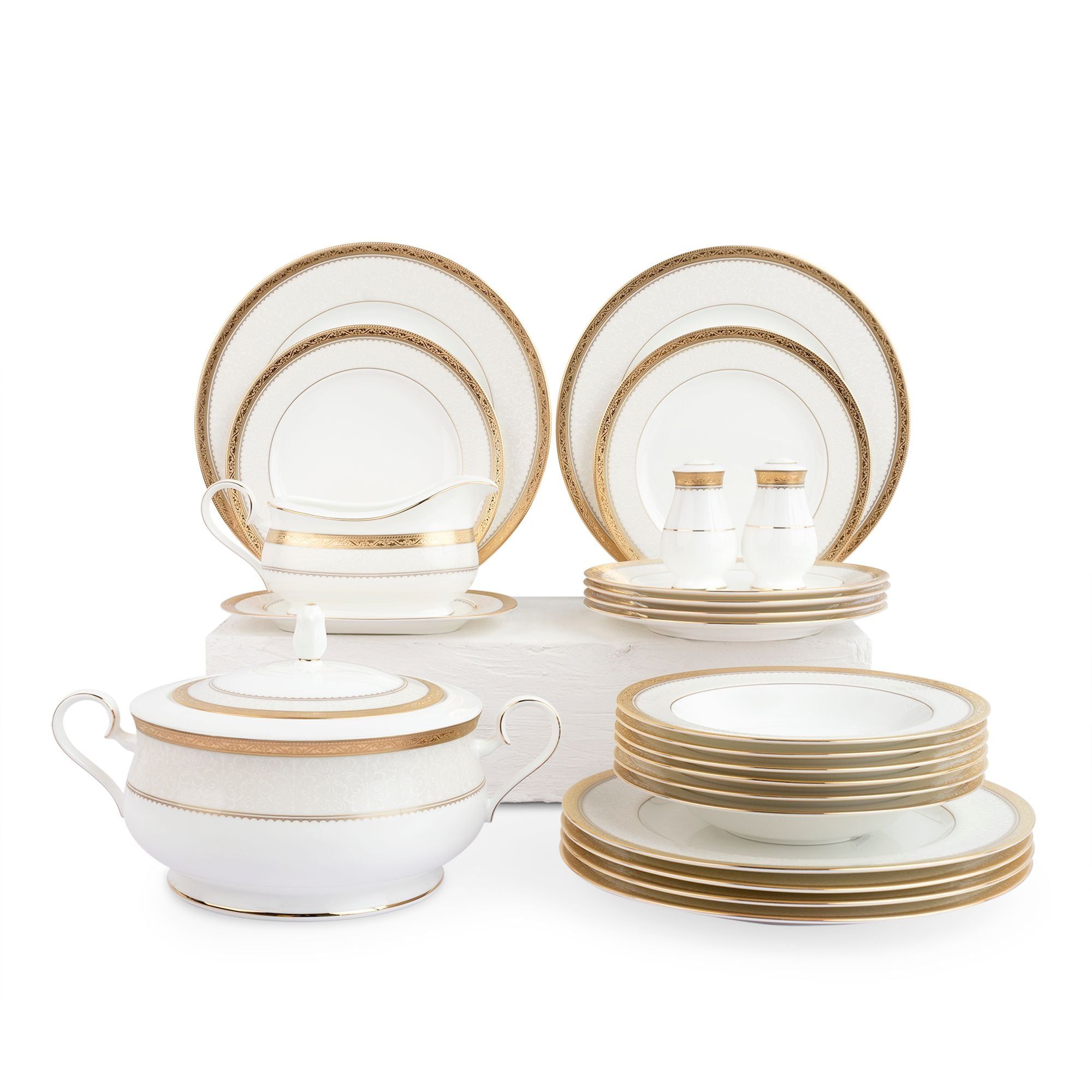 Bộ đĩa ăn kiểu Âu 22 món (cho 6 người) sứ xương | Noritake Odessa Gold 4874L - D024AN