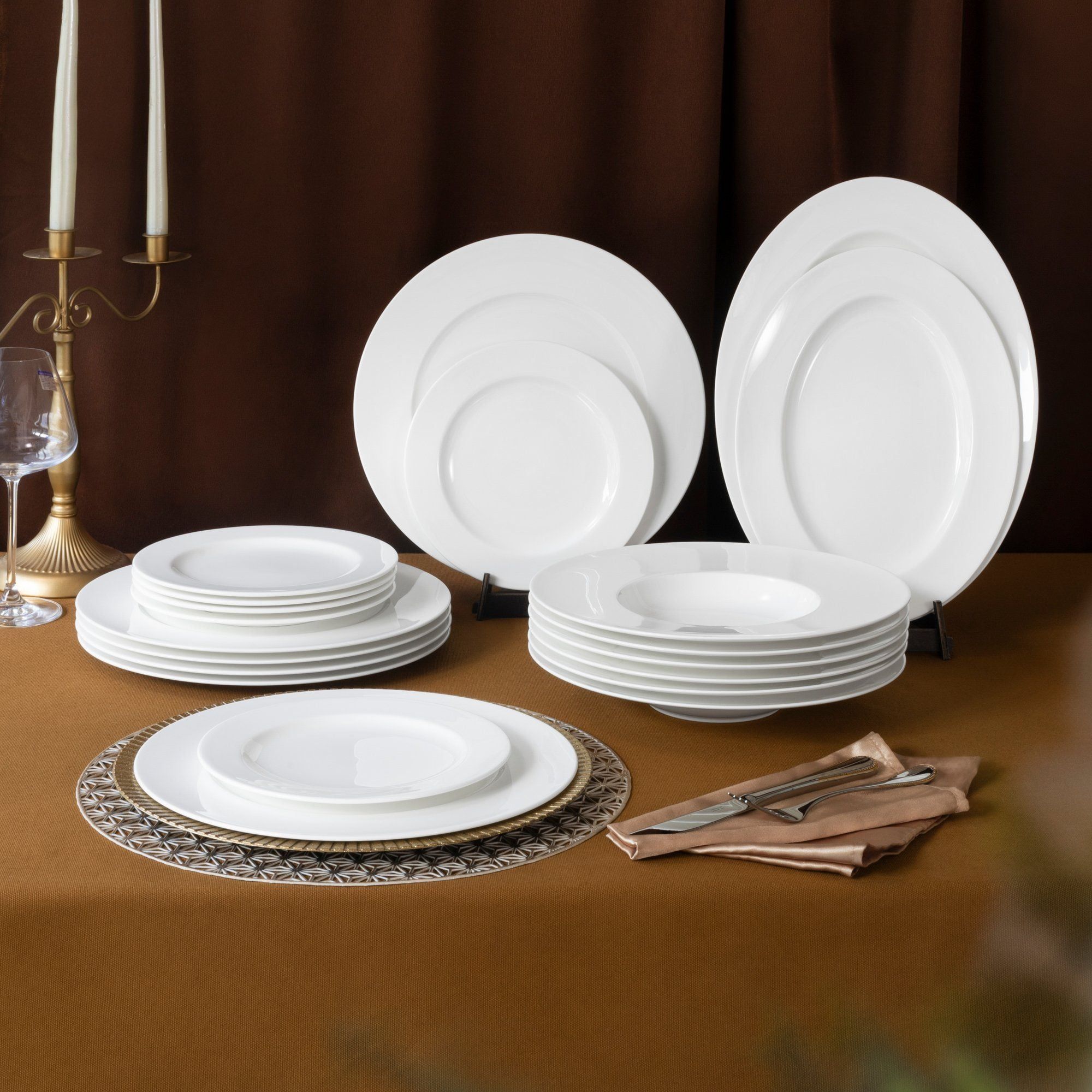 Bộ đĩa ăn kiểu Âu 22 món (đĩa tròn, cho 6 người) sứ xương | Noritake Plain White 9990L - D023ET