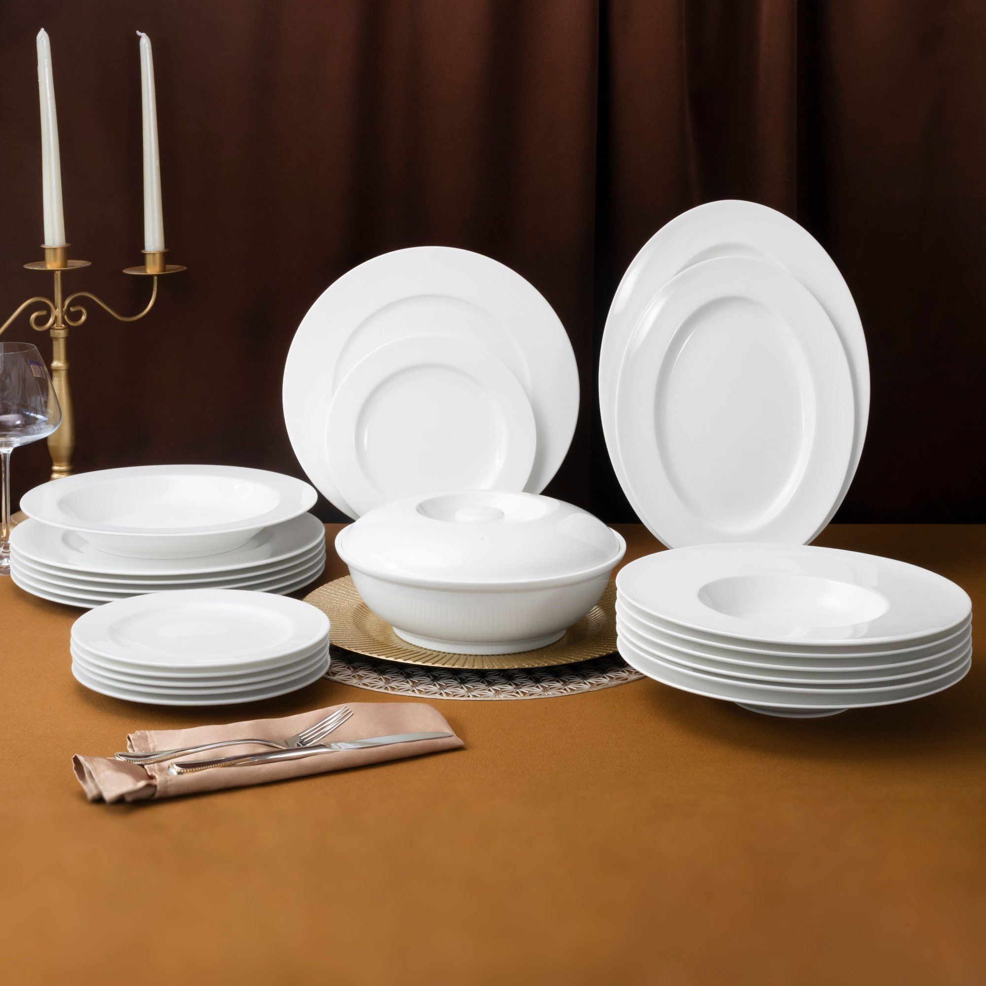 Bộ đĩa ăn kiểu Âu 22 món (đĩa tròn, cho 6 người) sứ xương | Noritake Plain White 9990L - D023ET