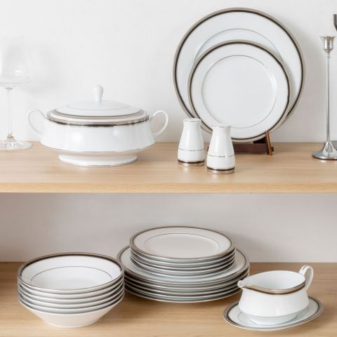  Bộ đĩa ăn kiểu Âu 22 món (cho 6 người) sứ trắng | Noritake Austin Platinum 4360L - D024AL 